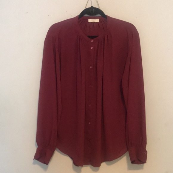 Aritzia Babaton Burgundy/ Maroon Pleated Button Up Blouse - Picture 4 of 11